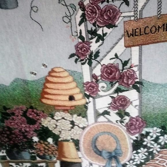 1980's vintage "welcome" wall hang/ Throw Blanket Tapestry - Picture 4 of 6